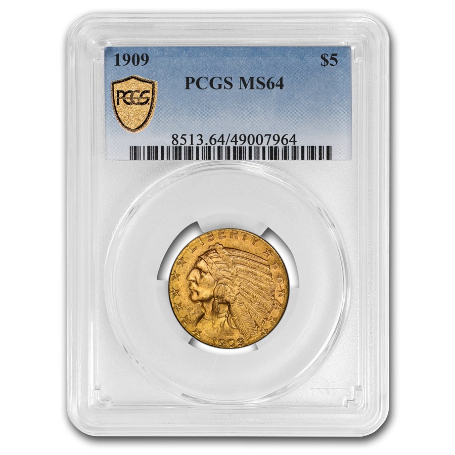 1909 $5 Indian Gold Half Eagle MS-64 PCGS