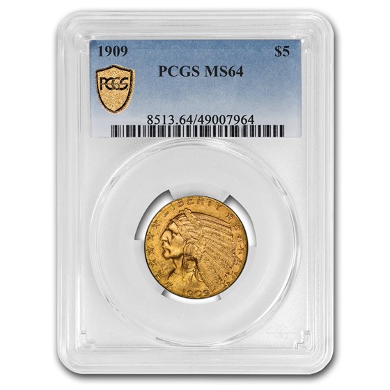 1909 $5 Indian Gold Half Eagle MS-64 PCGS 1909 $5 Indian Gold Half Eagle MS-64 PCGS