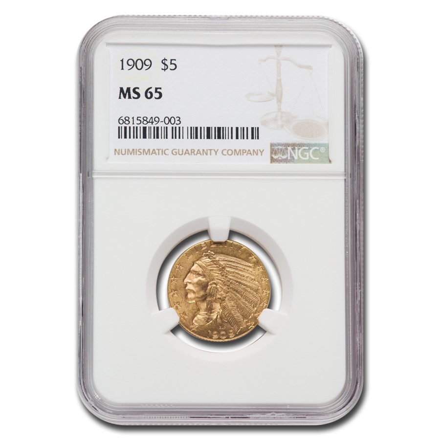 1909 $5 Indian Gold Half Eagle MS-65 NGC