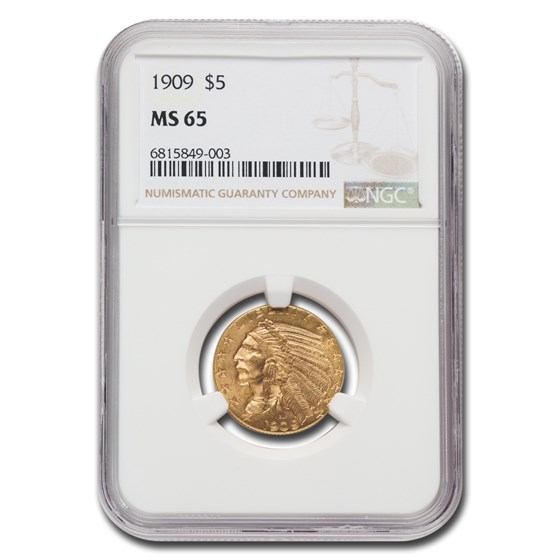 1909 $5 Indian Gold Half Eagle MS-65 NGC 1909 $5 Indian Gold Half Eagle MS-65 NGC