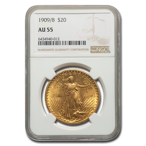 1909/8 $20 Saint-Gaudens Gold Double Eagle AU-55 NGC 1909/8 $20 Saint-Gaudens Gold Double Eagle AU-55 NGC