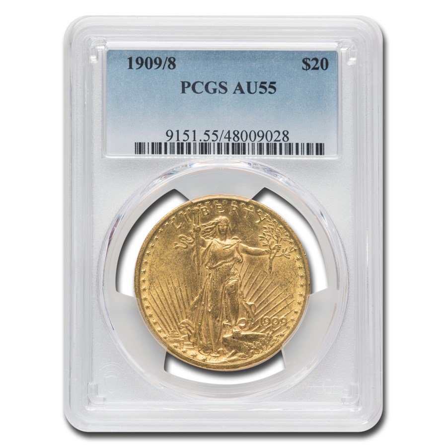 1909/8 $20 Saint-Gaudens Gold Double Eagle AU-55 PCGS