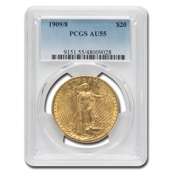 1909/8 $20 Saint-Gaudens Gold Double Eagle AU-55 PCGS 1909/8 $20 Saint-Gaudens Gold Double Eagle AU-55 PCGS