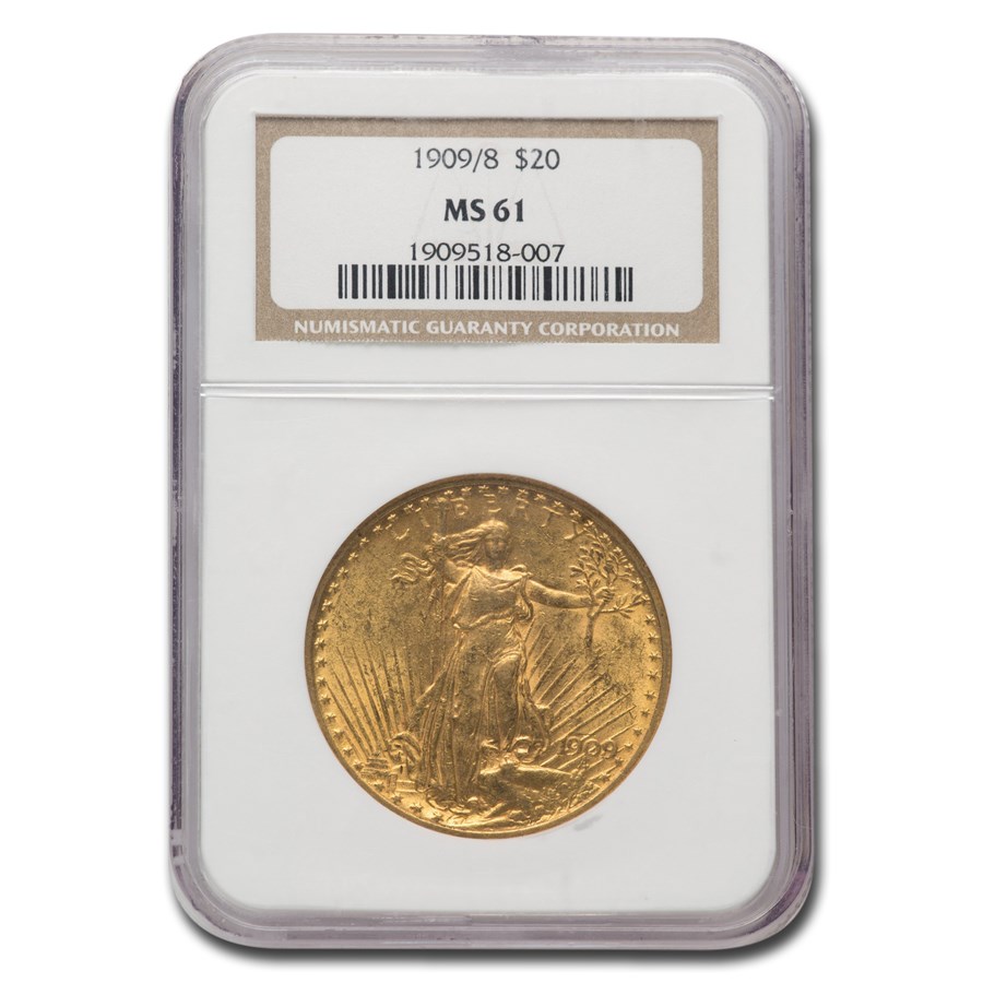 1909/8 $20 Saint-Gaudens Gold Double Eagle MS-61 NGC