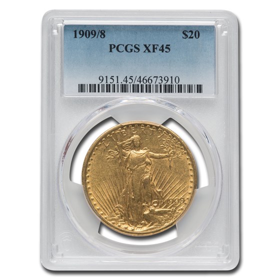 1909/8 $20 Saint-Gaudens Gold Double Eagle Overdate XF-45 PCGS 1909/8 $20 Saint-Gaudens Gold Double Eagle Overdate XF-45 PCGS