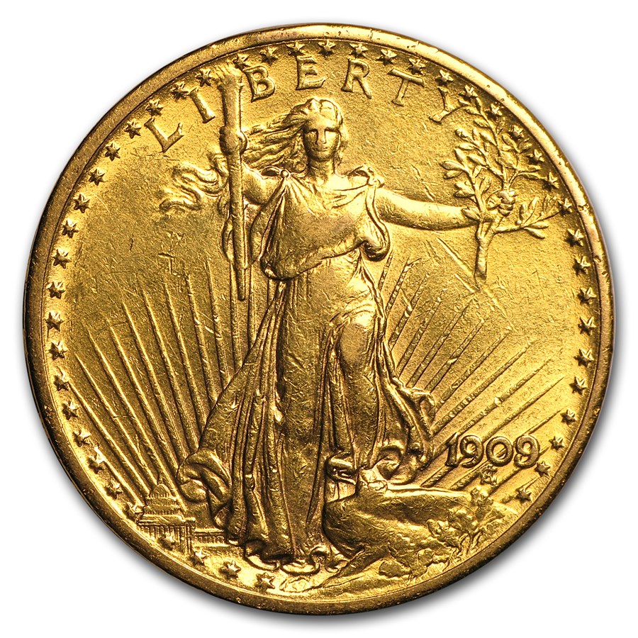 1909/8 $20 St Gaudens Gold Double Eagle (Cleaned)