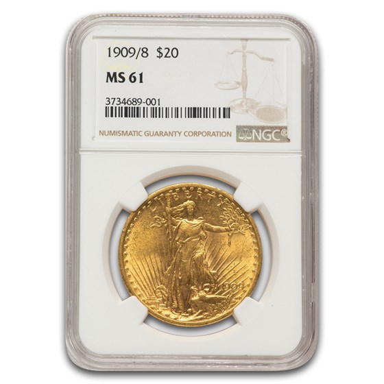 1909/8 $20 St Gaudens Gold Double Eagle MS-60 NGC
