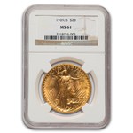 1909/8 $20 St Gaudens Gold Double Eagle MS-61 NGC