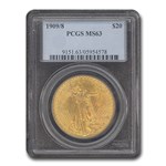 1909/8 $20 St. Gaudens Gold Double Eagle MS-63 PCGS
