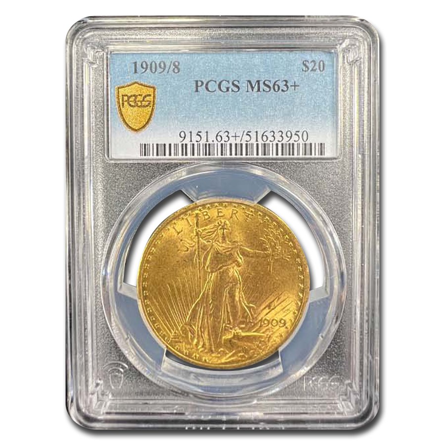 1909/8 $20 St Gaudens Gold Double Eagle MS-63+ PCGS