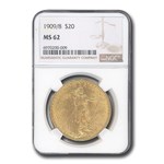 1909/8 $20 St Gaudens Gold Double Eagle Overdate MS-62 NGC