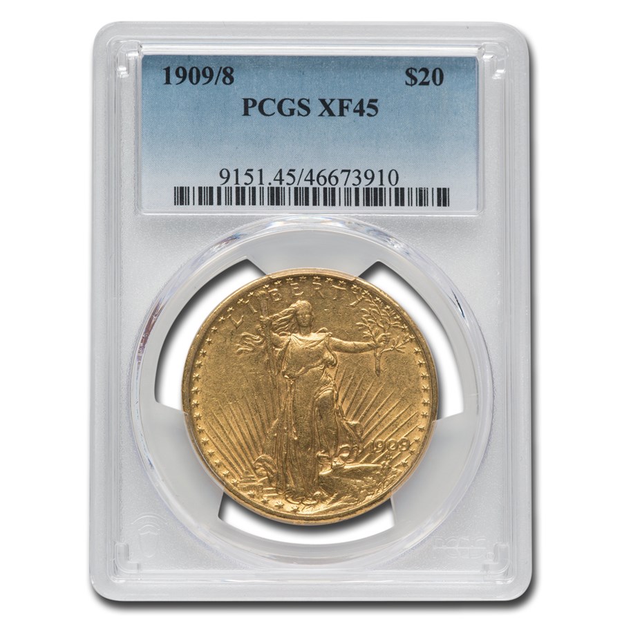 1909/8 $20 St Gaudens Gold Double Eagle XF-45 PCGS