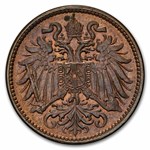 1909 Austria Bronze 2 Heller BU (Red/Brown)