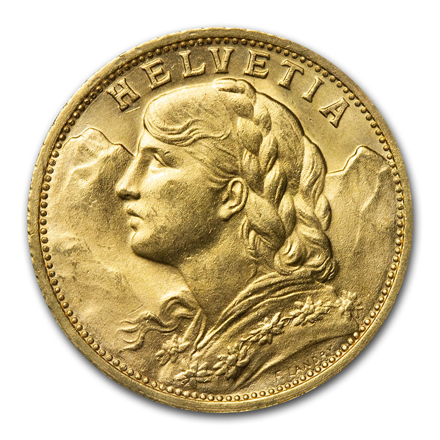 Buy 1909-B Swiss Gold 20 Francs Helvetia BU | APMEX
