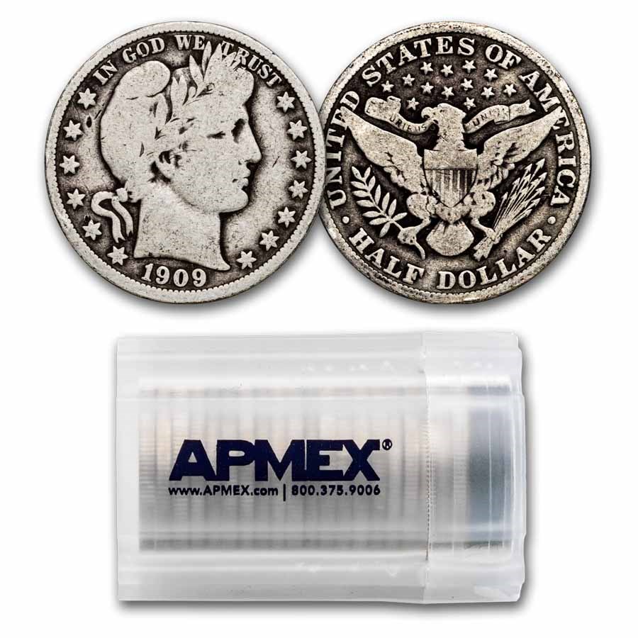 1909 Barber Half Dollar 20-Coin Roll Avg Circ