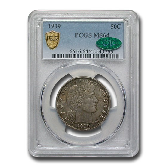 1909 Barber Half Dollar MS-64 PCGS CAC 1909 Barber Half Dollar MS-64 PCGS CAC