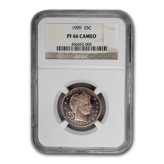 1909 Barber Quarter PF-66 Cameo NGC 1909 Barber Quarter PF-66 Cameo NGC