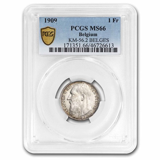 1909 Belgium Silver Franc Leopold II MS-66 PCGS (French Legend) 1909 Belgium Silver Franc Leopold II MS-66 PCGS (French Legend)