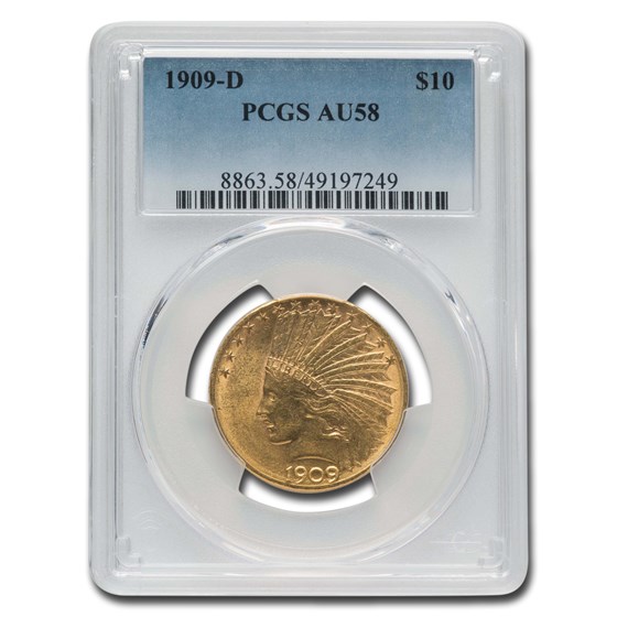 1909-D $10 Indian Gold Eagle AU-58 PCGS 1909-D $10 Indian Gold Eagle AU-58 PCGS