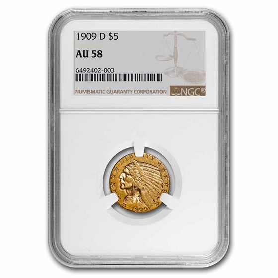 1909-D $5 Indian Gold Half Eagle AU-58 NGC
