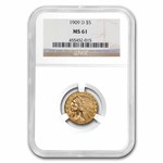 1909-D $5 Indian Gold Half Eagle MS-61 NGC