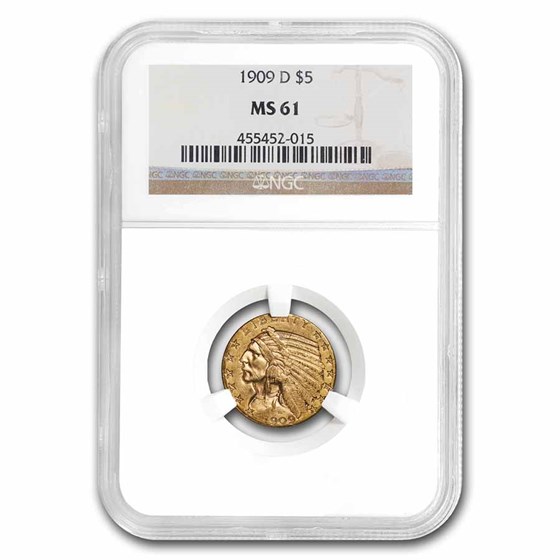1909-D $5 Indian Gold Half Eagle MS-61 NGC
