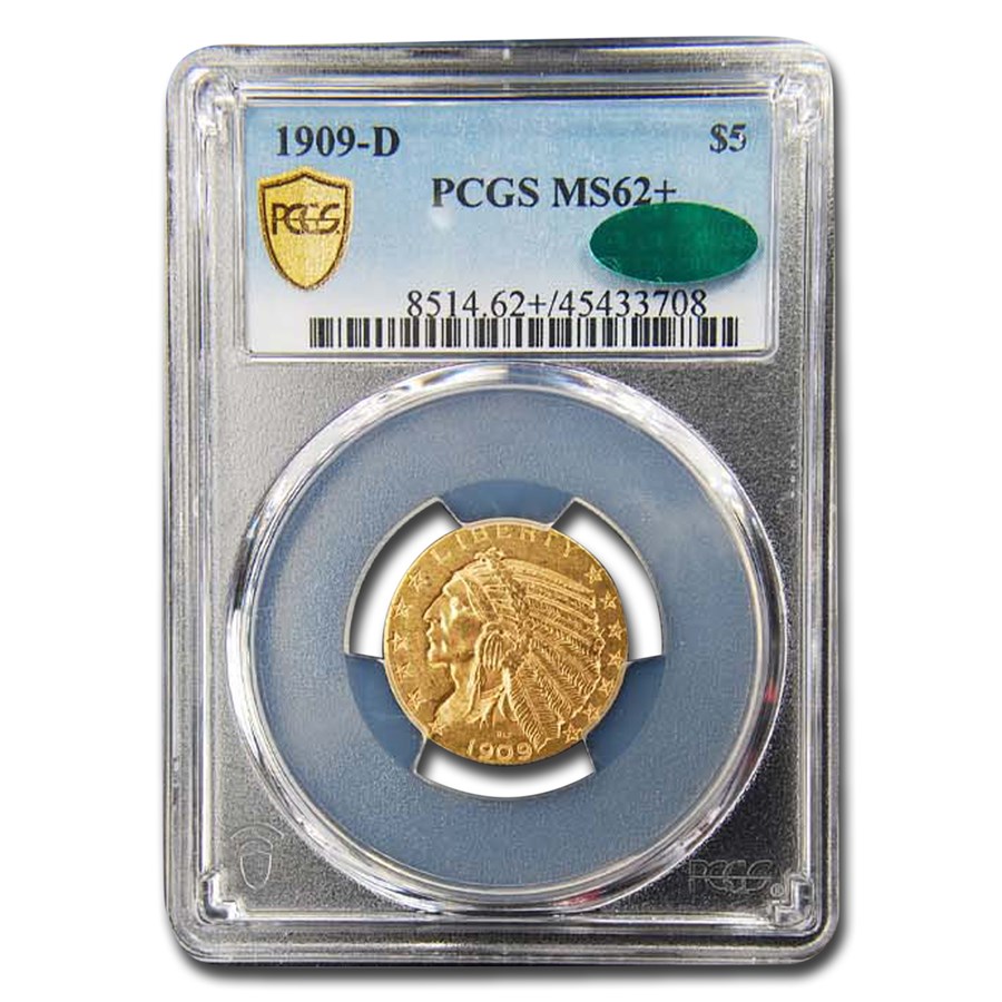 1909-D $5 Indian Gold Half Eagle MS-62+ PCGS CAC