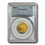 1909-D $5 Indian Gold Half Eagle MS-62 PCGS