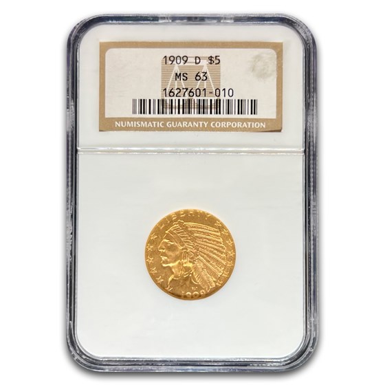 1909-D $5 Indian Gold Half Eagle MS-63 NGC