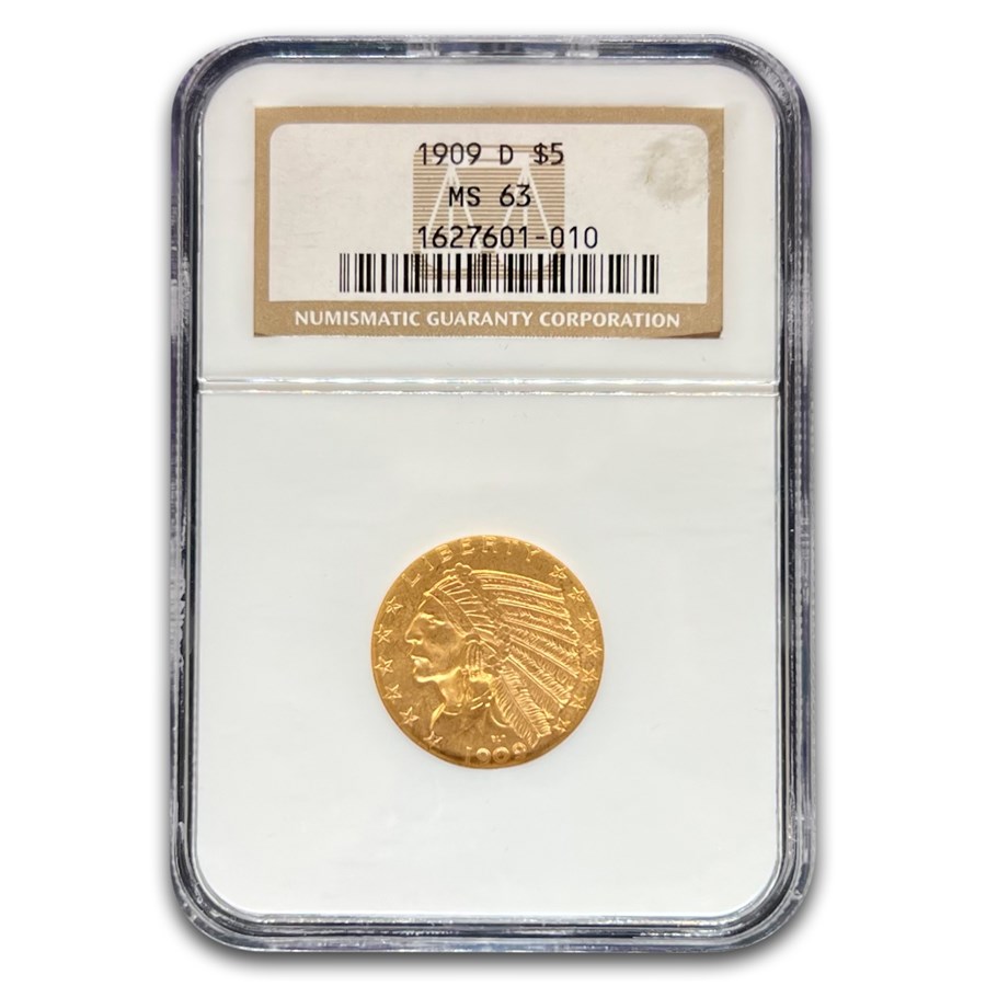 1909-D $5 Indian Gold Half Eagle MS-63 NGC