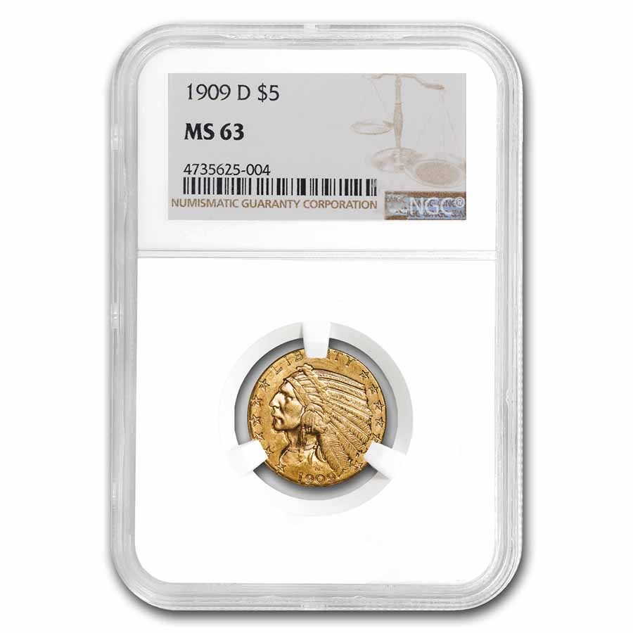 1909-D $5 Indian Gold Half Eagle MS-63 NGC