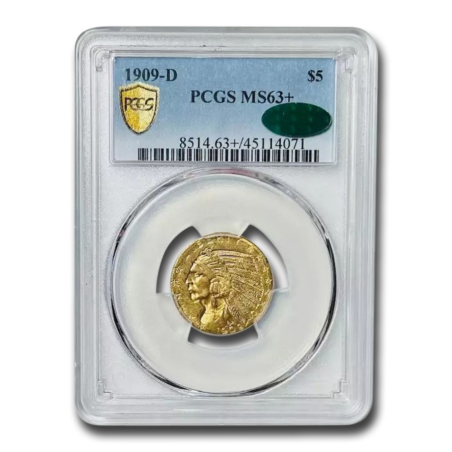 1909-D $5 Indian Gold Half Eagle MS-63+ PCGS CAC