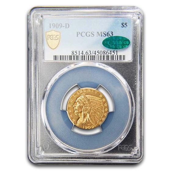 1909-D $5 Indian Gold Half Eagle MS-63 PCGS (CAC)