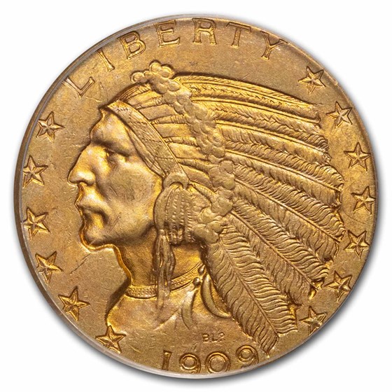 1909-D $5 Indian Gold Half Eagle MS-63 PCGS 1909-D $5 Indian Gold Half Eagle MS-63 PCGS