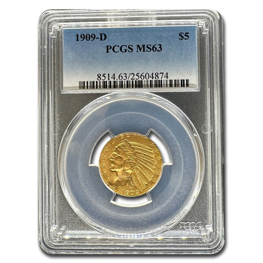 1909-D $5 Indian Gold Half Eagle MS-63 PCGS