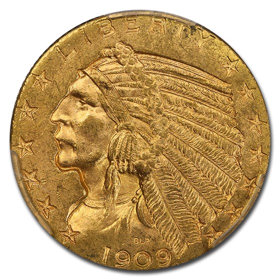 1909-D $5 Indian Gold Half Eagle MS-63+ PCGS 1909-D $5 Indian Gold Half Eagle MS-63+ PCGS