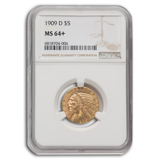 1909-D $5 Indian Gold Half Eagle MS-64+ NGC 1909-D $5 Indian Gold Half Eagle MS-64+ NGC