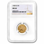 1909-D $5 Indian Gold Half Eagle MS-64 NGC