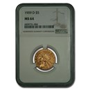 1909-D $5 Indian Gold Half Eagle MS-64 NGC