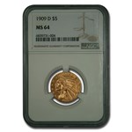 1909-D $5 Indian Gold Half Eagle MS-64 NGC