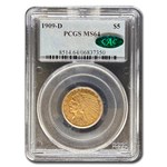1909-D $5 Indian Gold Half Eagle MS-64 PCGS CAC