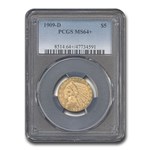1909-D $5 Indian Gold Half Eagle MS-64+ PCGS