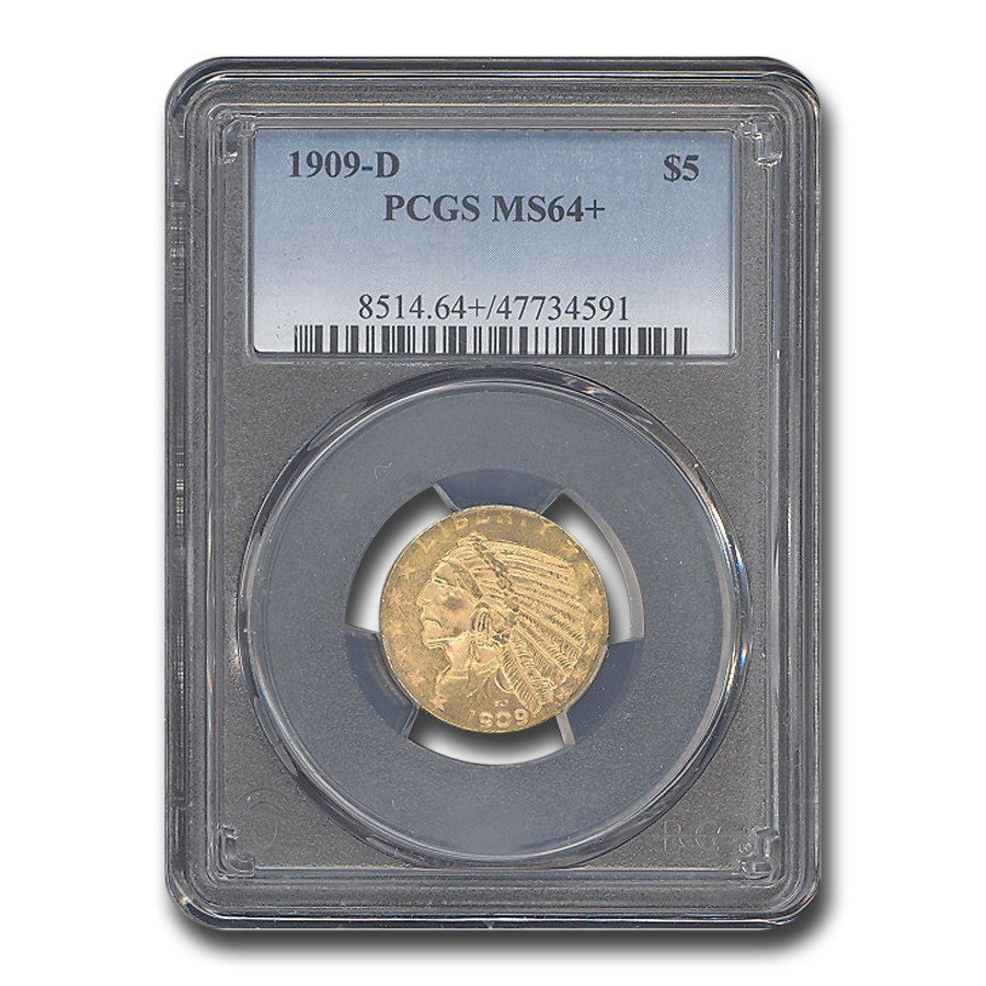 1909-D $5 Indian Gold Half Eagle MS-64+ PCGS