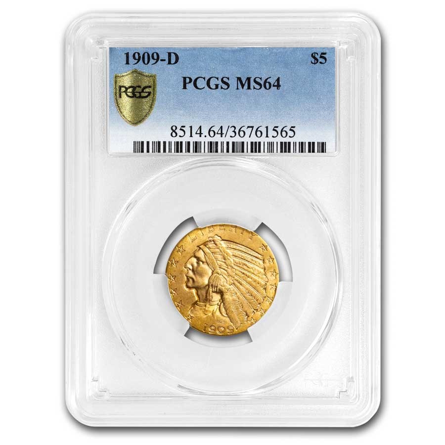 1909-D $5 Indian Gold Half Eagle MS-64 PCGS