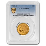 1909-D $5 Indian Gold Half Eagle MS-64 PCGS