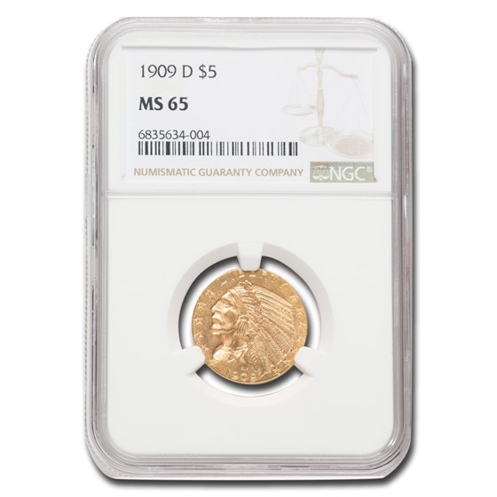 1909-D $5 Indian Gold Half Eagle MS-65 NGC 1909-D $5 Indian Gold Half Eagle MS-65 NGC