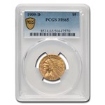 1909-D $5 Indian Gold Half Eagle MS-65 PCGS