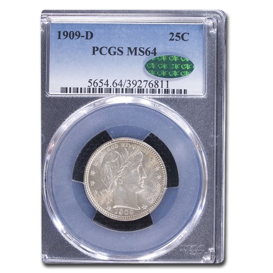 1909-D Barber Quarter MS-64 PCGS CAC 1909-D Barber Quarter MS-64 PCGS CAC