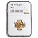 1909 France Gold 20 Francs MS-67 NGC