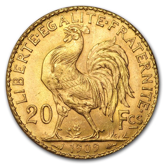 1909 France Gold 20 Francs Rooster BU 1909 France Gold 20 Francs Rooster BU